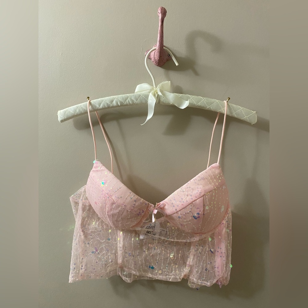 Princess Polly Pink Sequin Crop Top